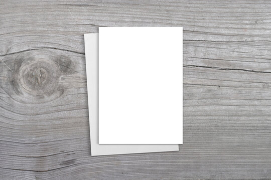 5x7 Greeting Card Mockup On Wood Background With Clipping Path