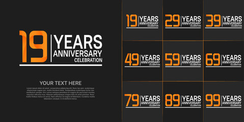 set of anniversary white and orange color can be use for celebration event