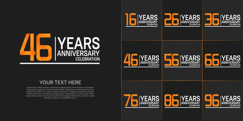 set of anniversary white and orange color can be use for celebration event