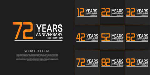 set of anniversary white and orange color can be use for celebration event