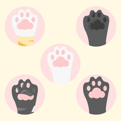 Multicolor cat paws toe beans isolated set elements flat design illustration. Can be used for stickers or icons.