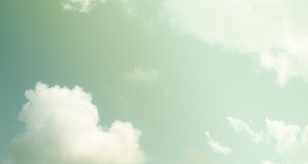 Green sky white cloud background. sunlight day with sky wallpaper backdrop. mockup nature landscape...