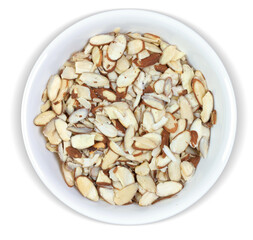 Sliced Almonds in White Bowl Isolated from Background