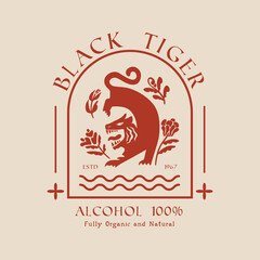 Alcohol and Organic Drink Logo Template with tiger illustration
