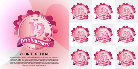 set of anniversary pink color and heart can be use for celebration event