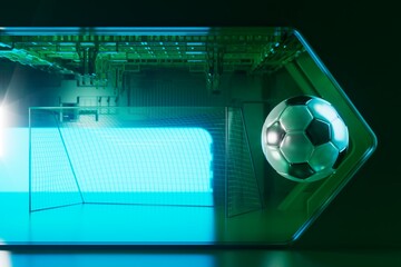football ball object. online sport lives watch. 3d illustration. soccer ball background design. abstract 3d technology stadium goal concept. realistic rendering. bet casino sports game competition.