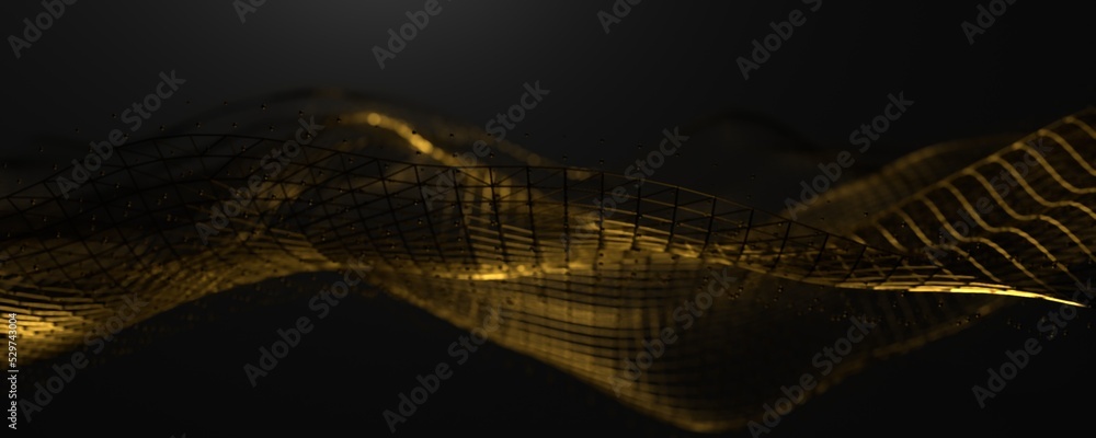 Poster abstract gold wave particle background on 3d rendering