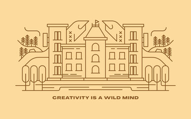 Naklejka premium Building Illustration with Inspirational Quotes