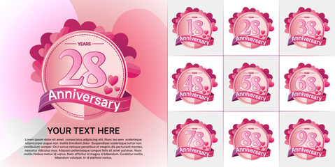 set of anniversary pink color and heart can be use for celebration event
