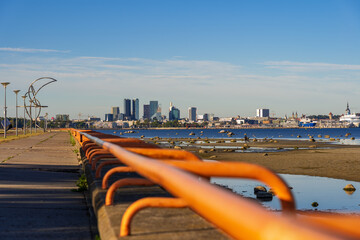 View of the city of Tallinn from the Pirita promenade on an autumn morning.