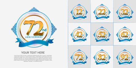 set of anniversary golden color and blue ribbon can be use for celebration moment