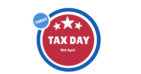 Stars with tax day text badge over white background and copy space