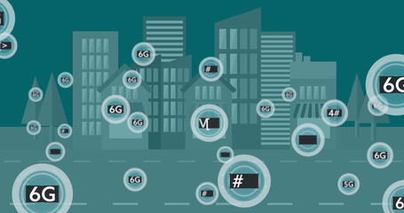 Image of 6g texts over cityscape