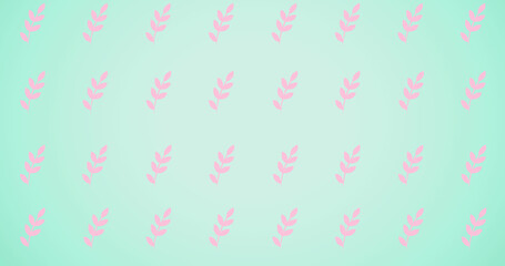 Image of rows of pink leaves on blue background