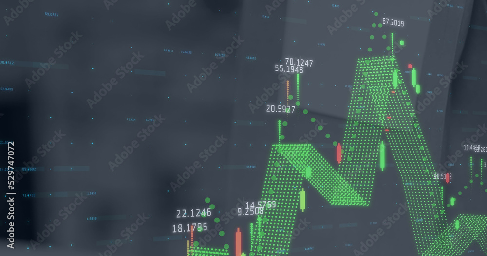 Poster image of statistics and financial data processing over notepad