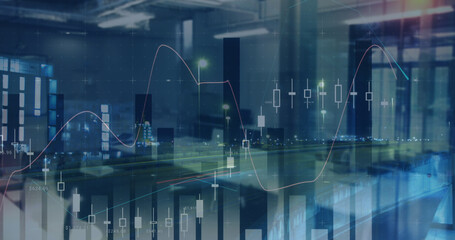 Image of statistics and financial data processing over office