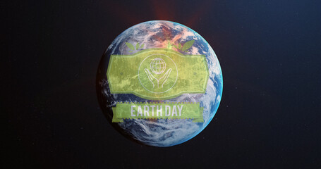 Image of earth day text over spinning globe