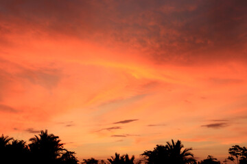 The rays of the sun in the twilight sky give a beautiful orange color