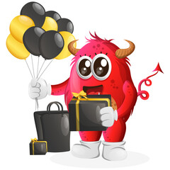 Vector_Cute red monster holding gift box celebrate black friday