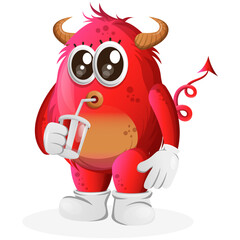 Vector_Cute red monster drinking soda, cola