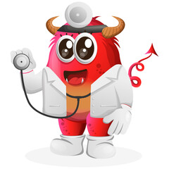 Vector_Cute red monster doctor holding stethoscope