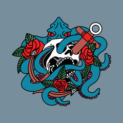 Skull and sword graphic illustration vector art t-shirt design