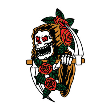 Skull and flower graphic illustration vector art t-shirt design