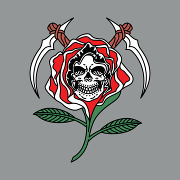 Grim Reaper and flower graphic illustration vector art t-shirt design