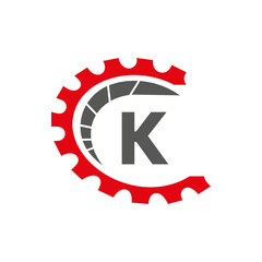 Fototapeta na wymiar Automotive Logo On Letter K Concept. Car Repair Logotype and Mechanic Symbol Vector Template