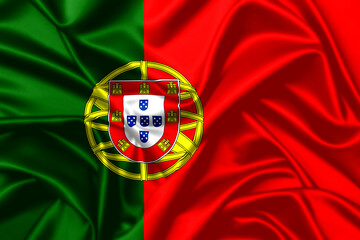 Portugal waving national flag close up satin texture background
