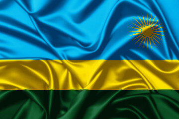 Rwanda waving national flag close up satin texture background