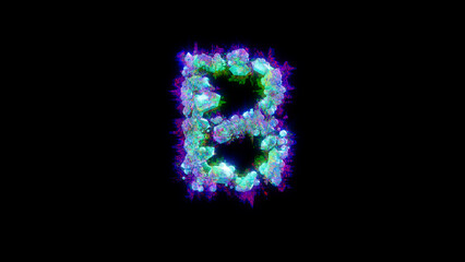 abstract glitch font - blue letter B on black bg, isolated - object 3D rendering