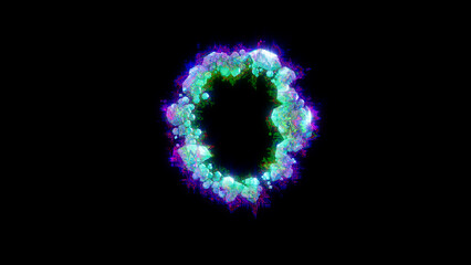 abstract distortion font - blue letter O on black background, isolated - object 3D illustration