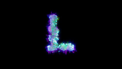 abstract dichroic alphabet - blue letter L on black bg, isolated - object 3D rendering