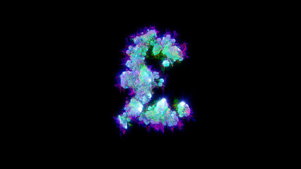 abstract glitch font - blue pound symbol on black background, isolated - object 3D illustration