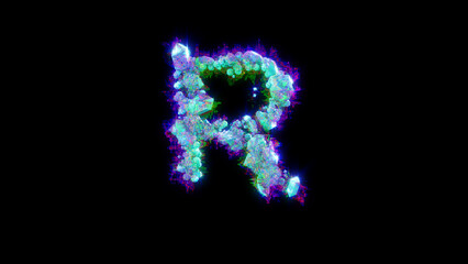 Fototapeta premium abstract dichroic font - blue letter R on black background, isolated - object 3D illustration