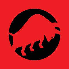 Circle red  bull animal logo design 