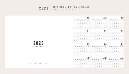 2023 Calendar planner Minimalist Style. Classic minimal calendar planner design for printing template set of 12 pages desk calendar. vector illustration