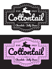 Cottontail company est. 1923. Chocolate and jelly beans sweet signage. Easter Bunny, Illustration Easter vector design on pink and back background