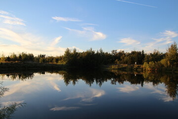 Fototapeta na wymiar reflection in the lake, Pylypow Wetlands, Edmonton, Alberta