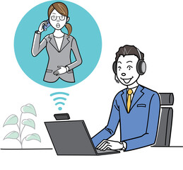 コールセンターで顧客と会話