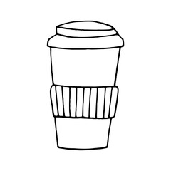cup of coffee and tea to go hand drawn in doodle style. vector, minimalism, monochrome, scandinavian. icon, sticker.