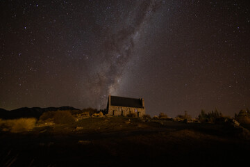 Fototapeta na wymiar Milky way sky at Church of the Good Shepard