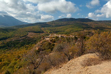 Fototapeta na wymiar Panorama of the mountain landscape of the Crimean peninsula.
