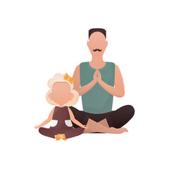 Obraz na płótnie Canvas A man with an adorable baby sit meditate. Cartoon style.