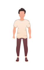 Fototapeta premium A man of strong physique stands in full growth. Cartoon style.