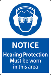 Notice Hearing Protection Must Be Worn Sign On White Background