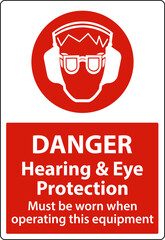 Danger Hearing and Eye Protection Sign On White Background