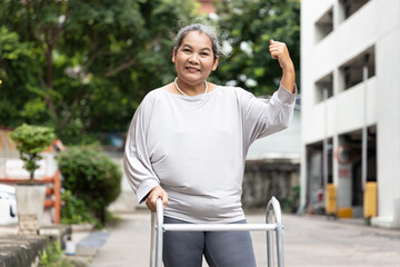 Fototapeta na wymiar Happy strong independent and confident senior old woman, healthy lifestyle with good aging society concept