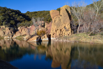 Diving Rock Reflected in Sespe Creek, Los Padres National Forest